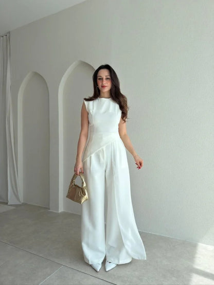 Tulle Detail, Asymmetrical Cut, white Set