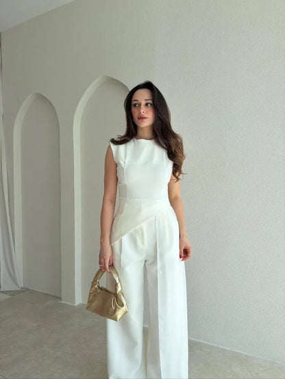 Tulle Detail, Asymmetrical Cut, white Set