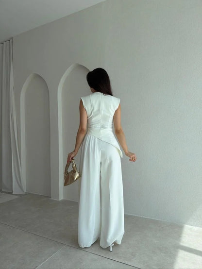 Tulle Detail, Asymmetrical Cut, white Set