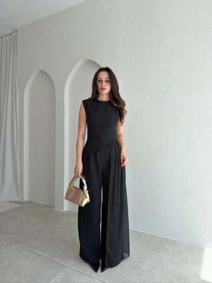 Tulle Detail, Asymmetrical Cut, black Set