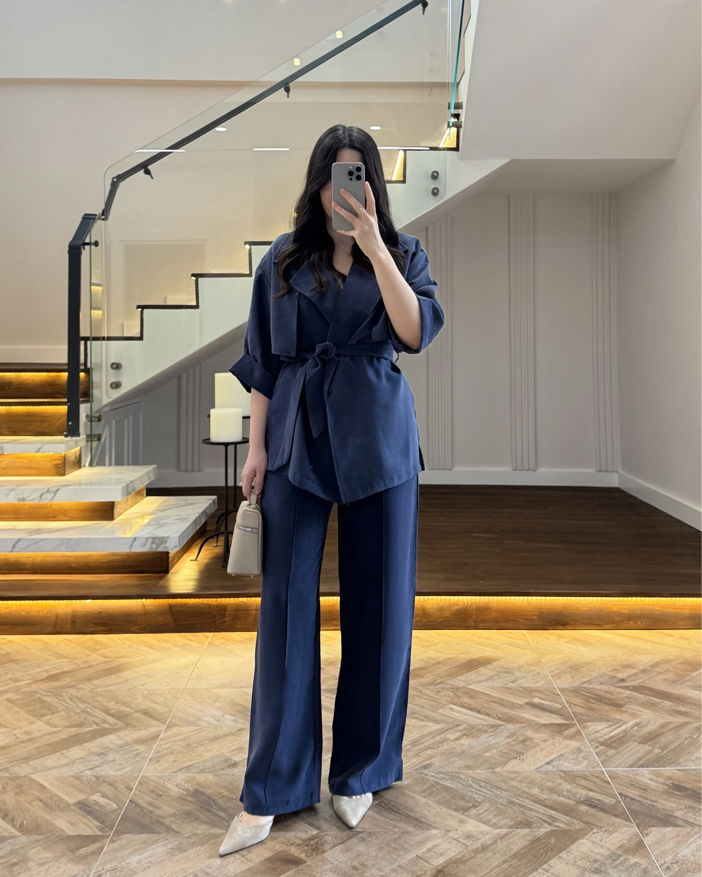 WRAP-NECK TWO-PIECE SET WITH WAIST TIE