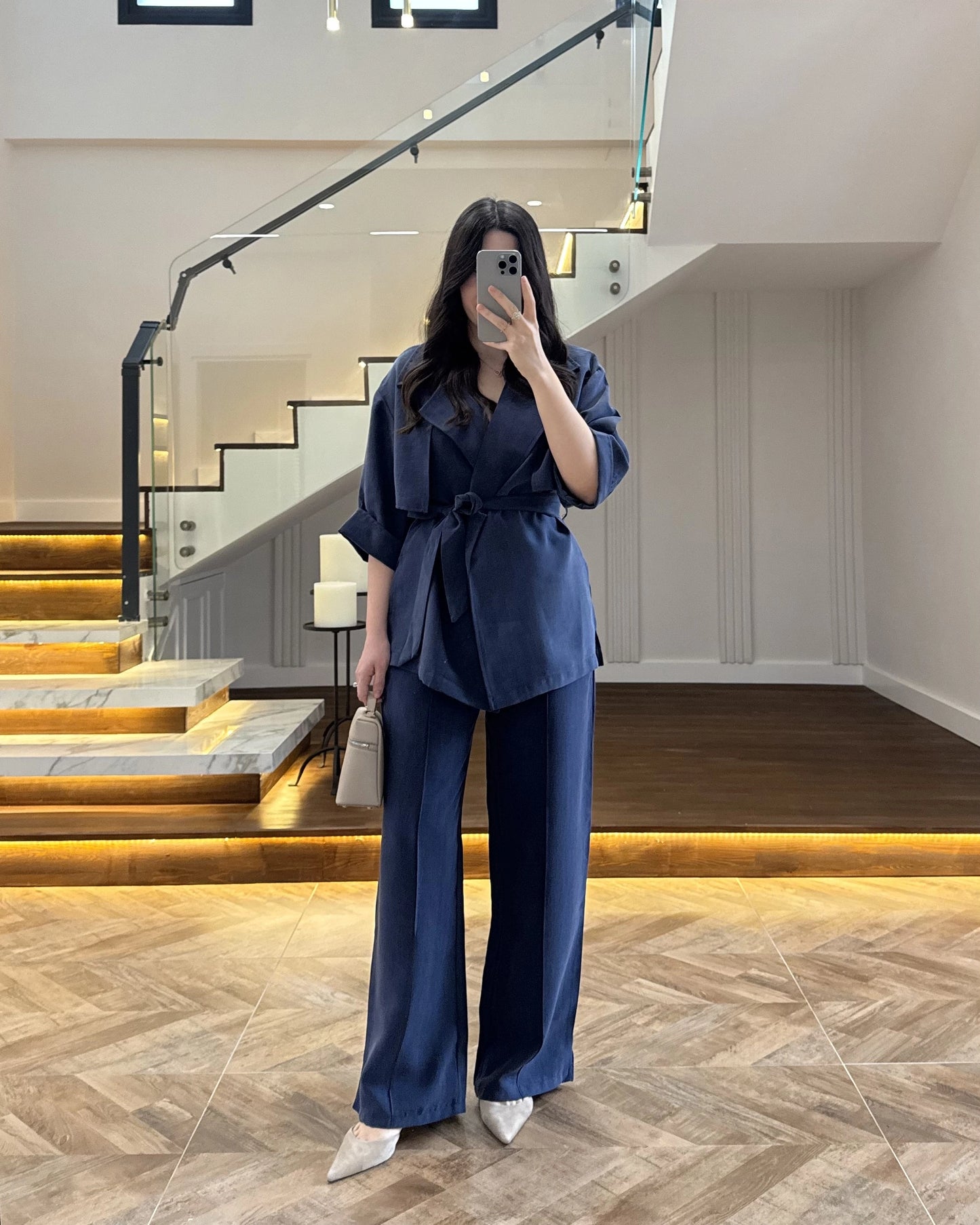 WRAP-NECK TWO-PIECE SET WITH WAIST TIE