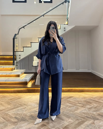 WRAP-NECK TWO-PIECE SET WITH WAIST TIE