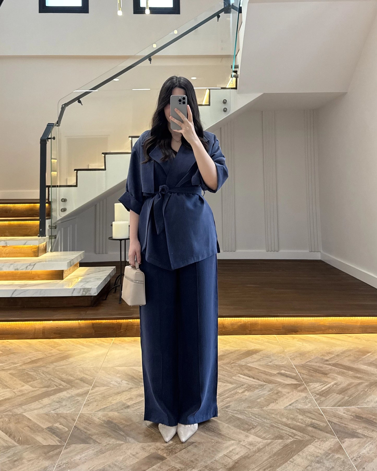 WRAP-NECK TWO-PIECE SET WITH WAIST TIE