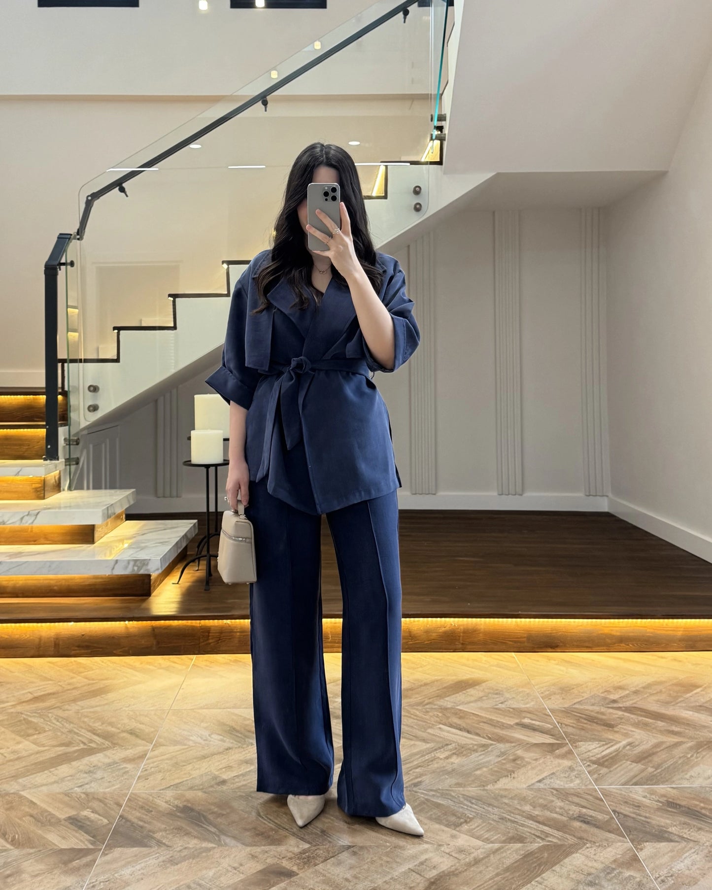 WRAP-NECK TWO-PIECE SET WITH WAIST TIE