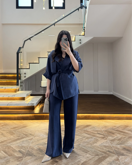 WRAP-NECK TWO-PIECE SET WITH WAIST TIE
