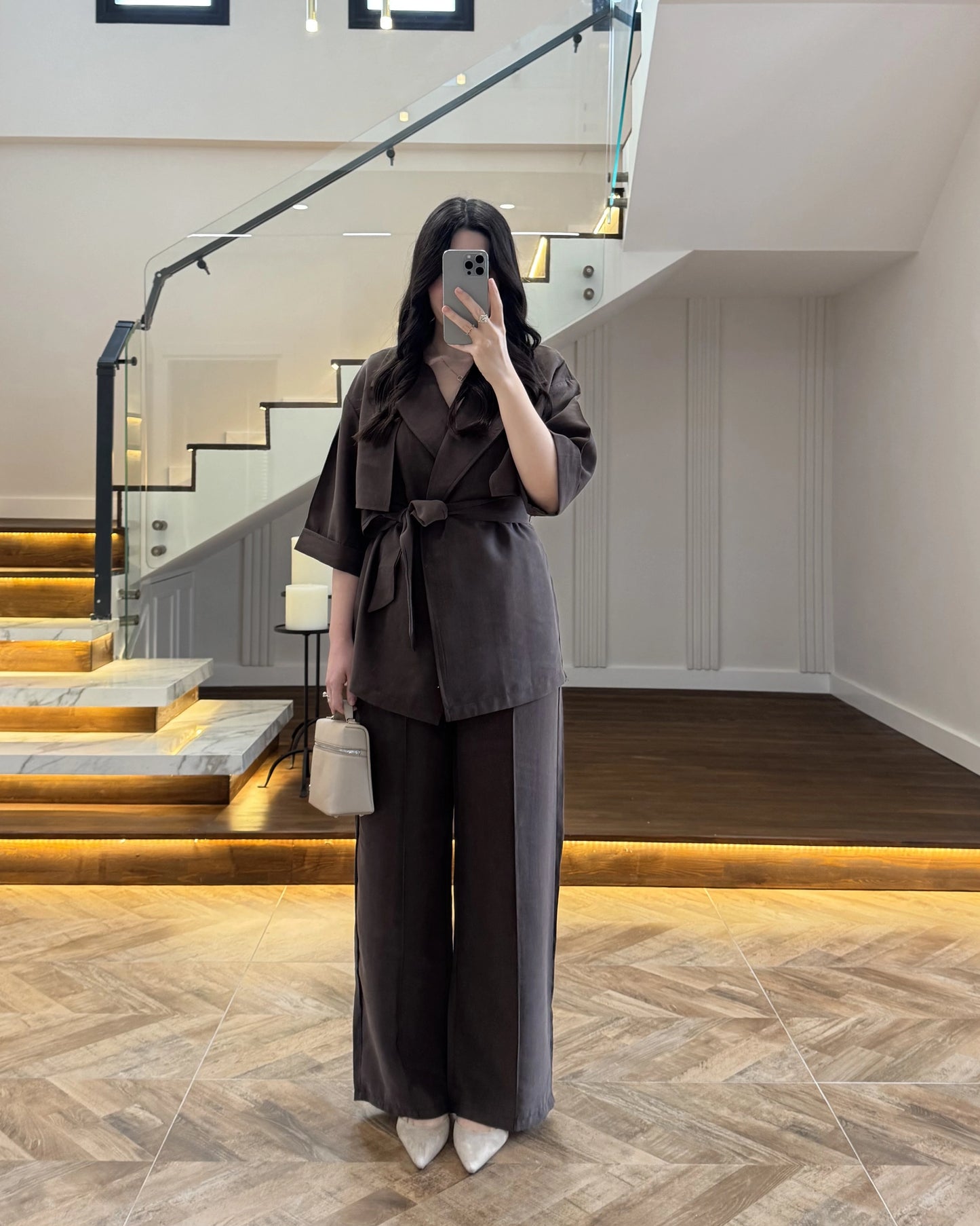 WRAP-NECK TWO-PIECE SET WITH WAIST TIE
