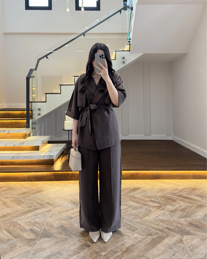 WRAP-NECK TWO-PIECE SET WITH WAIST TIE