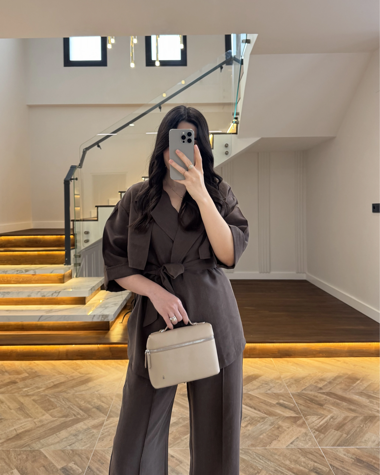 WRAP-NECK TWO-PIECE SET WITH WAIST TIE