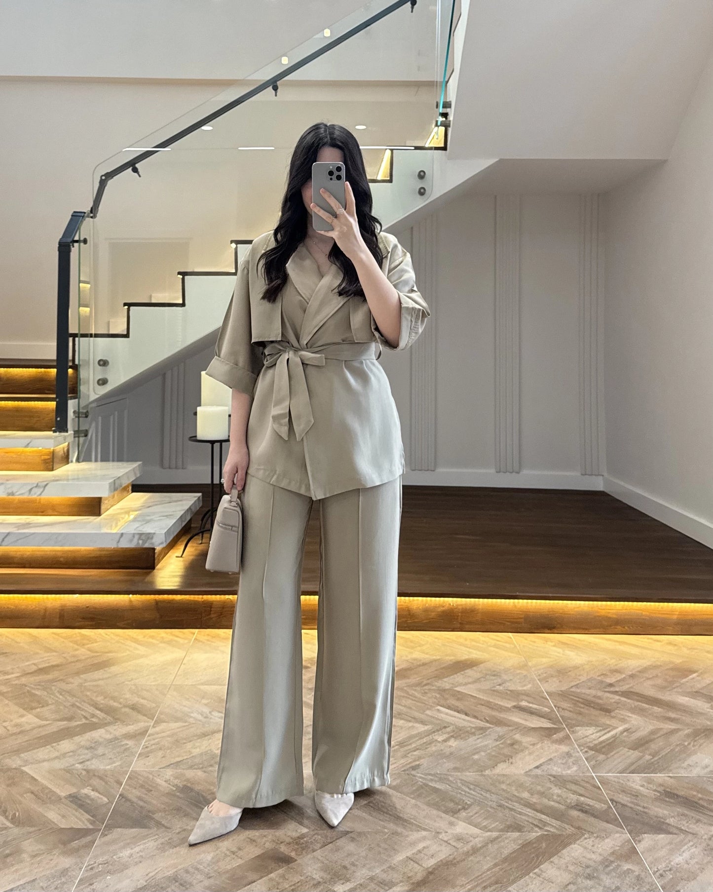 WRAP-NECK TWO-PIECE SET WITH WAIST TIE