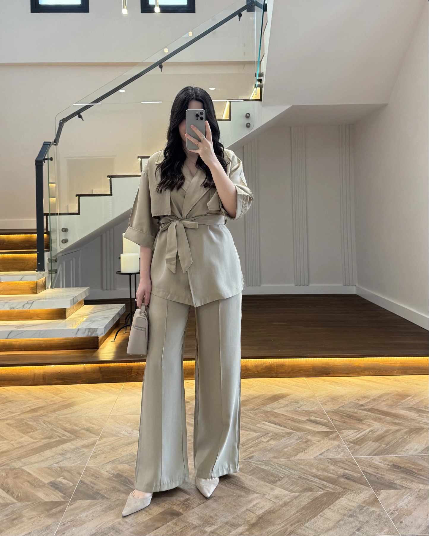 WRAP-NECK TWO-PIECE SET WITH WAIST TIE