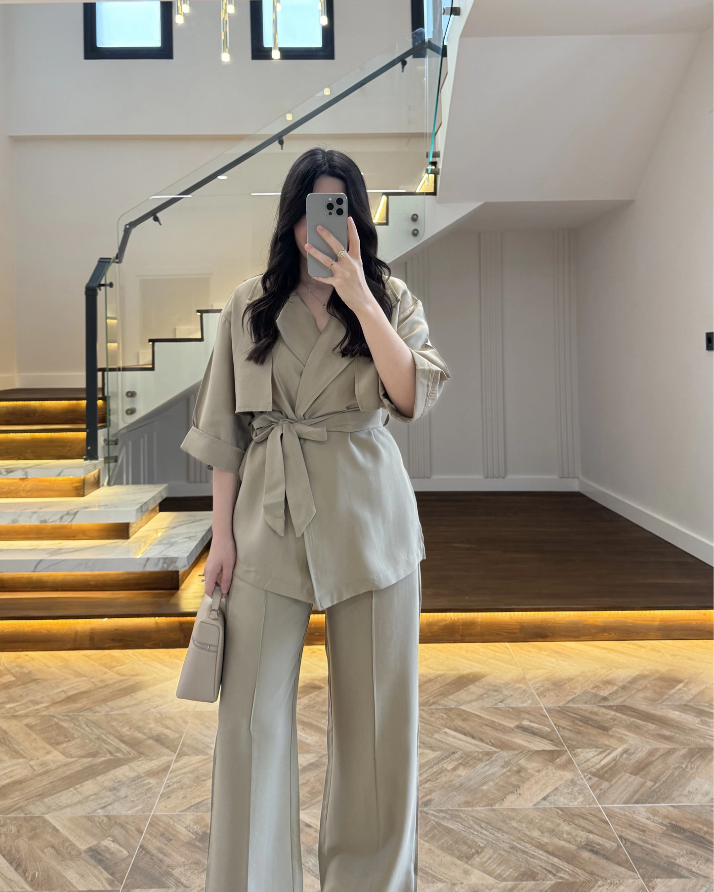 WRAP-NECK TWO-PIECE SET WITH WAIST TIE