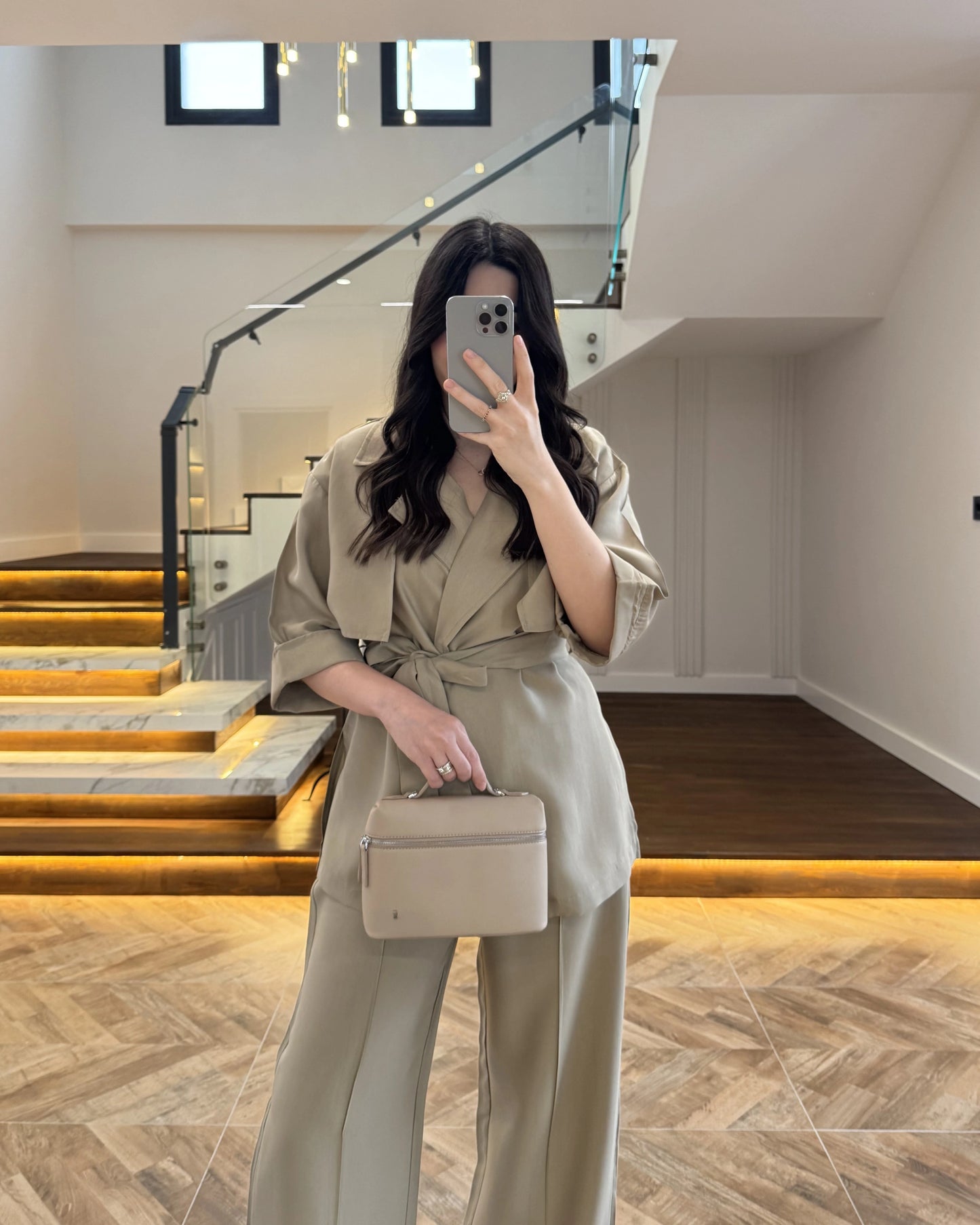 WRAP-NECK TWO-PIECE SET WITH WAIST TIE