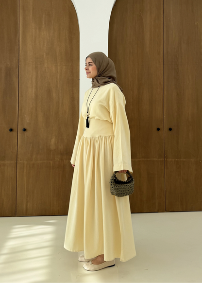 Wide sleeve blouse, High-waisted skirt with flowy silhouette Two-Piece Set - yellow