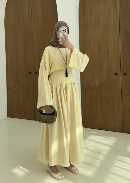 Wide sleeve blouse, High-waisted skirt with flowy silhouette Two-Piece Set - yellow