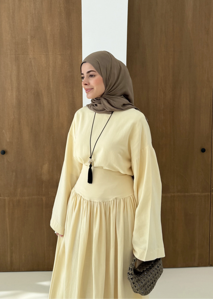 Wide sleeve blouse, High-waisted skirt with flowy silhouette Two-Piece Set - yellow