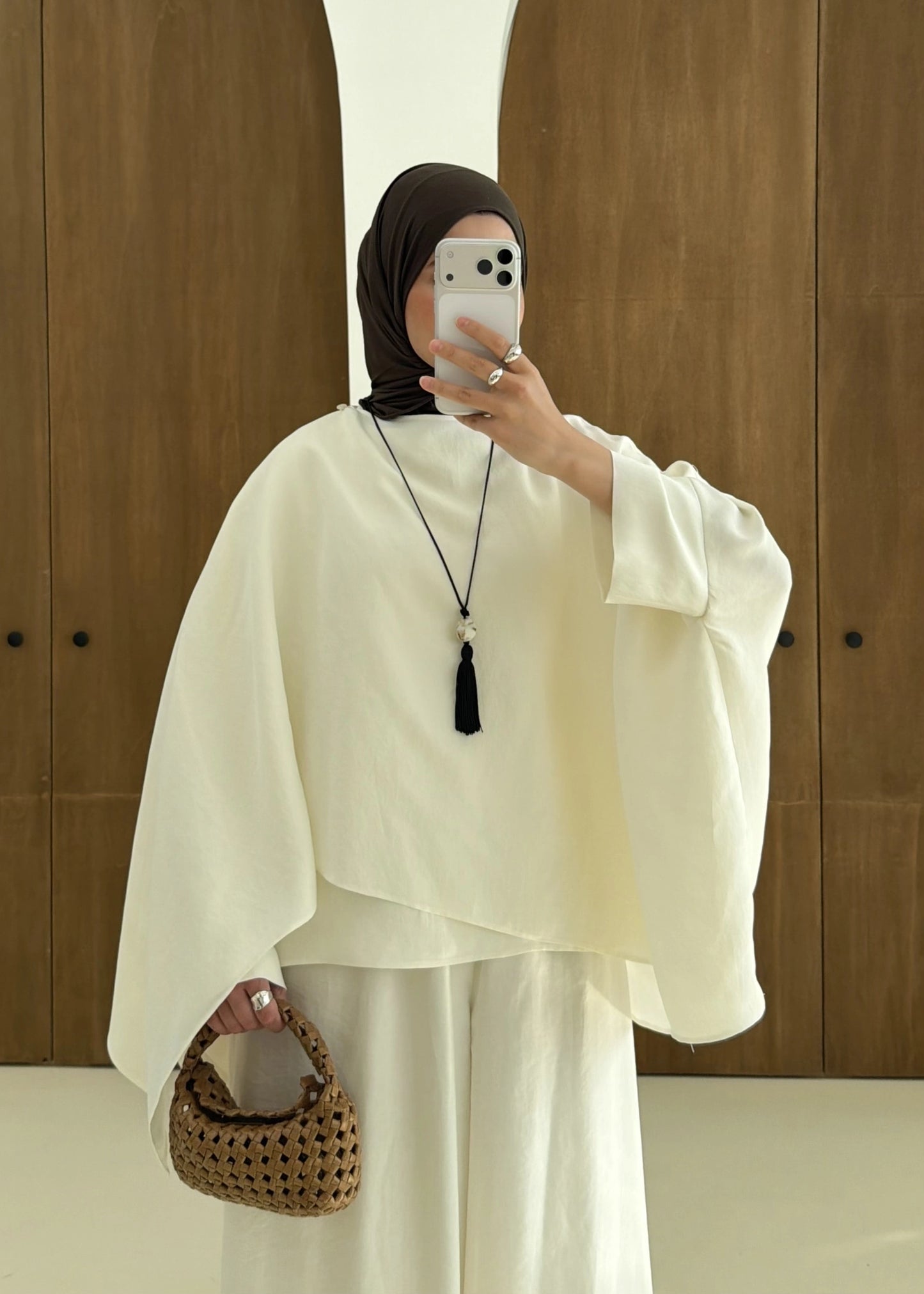 Sonia Ecru Cape Blouse and Pants Set - off white