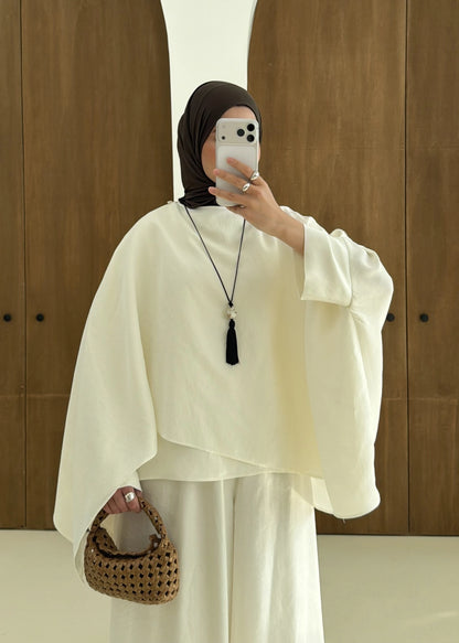 Sonia Ecru Cape Blouse and Pants Set - off white