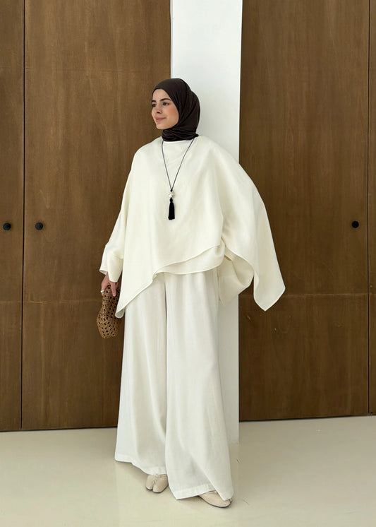 Sonia Ecru Cape Blouse and Pants Set - off white