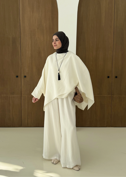 Sonia Ecru Cape Blouse and Pants Set - off white