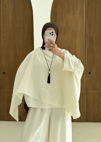 Sonia Ecru Cape Blouse and Pants Set - off white