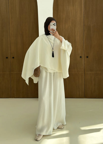 Sonia Ecru Cape Blouse and Pants Set - off white