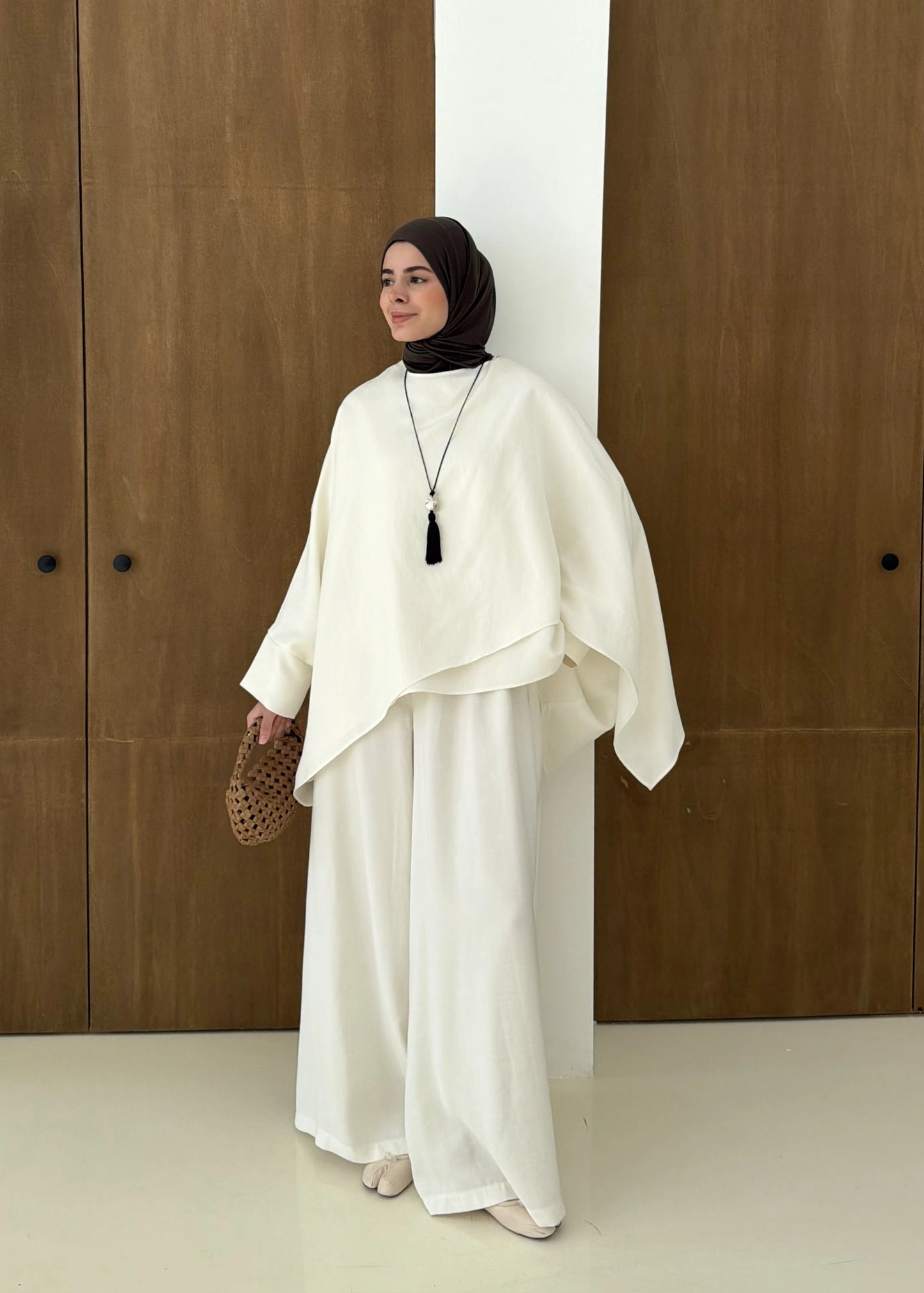 Sonia Ecru Cape Blouse and Pants Set - off white