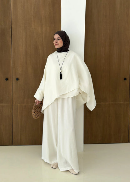 Sonia Ecru Cape Blouse and Pants Set - off white