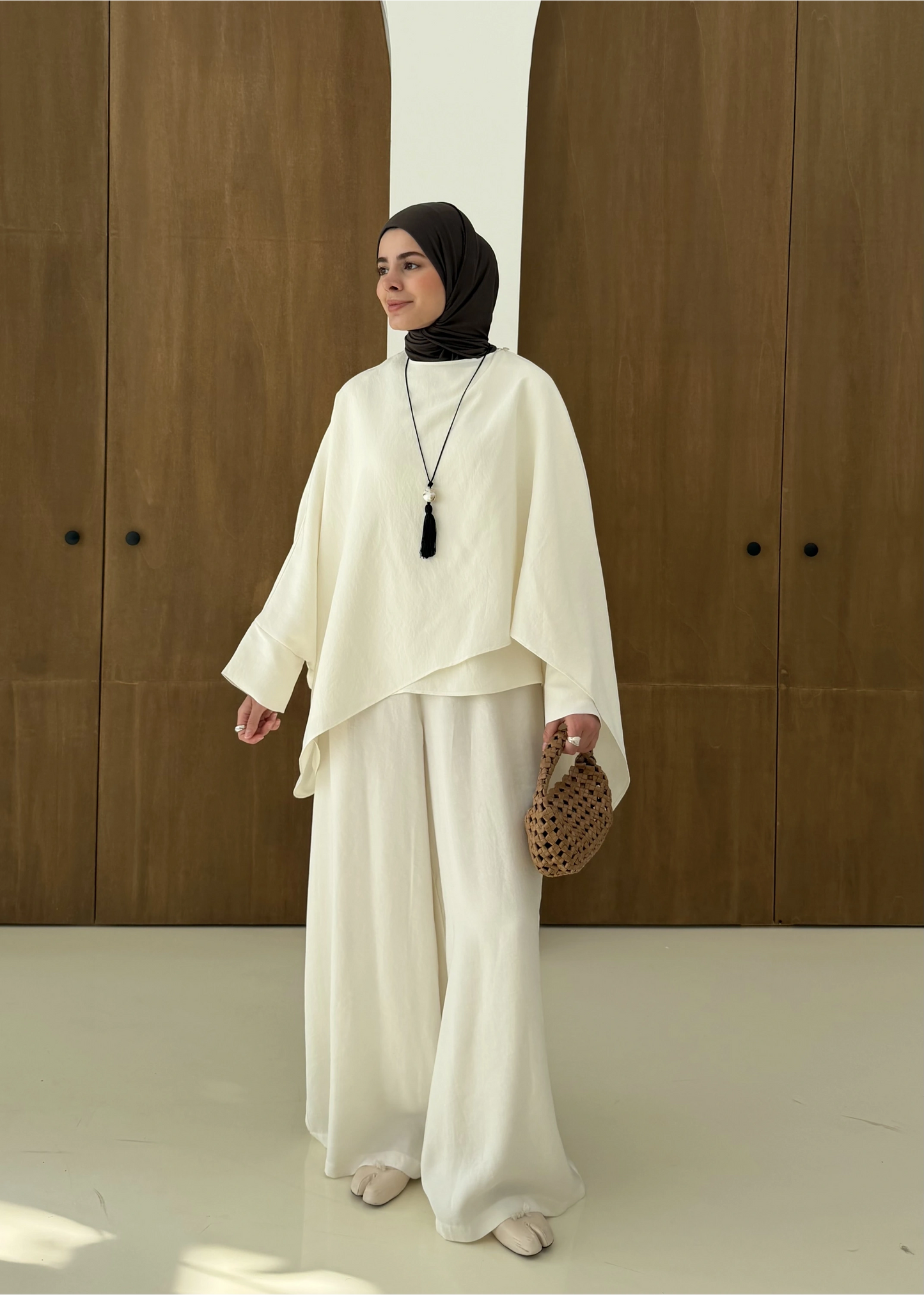 Sonia Ecru Cape Blouse and Pants Set - off white