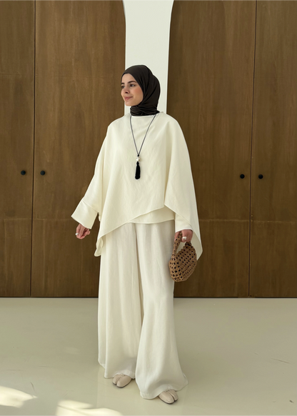 Sonia Ecru Cape Blouse and Pants Set - off white