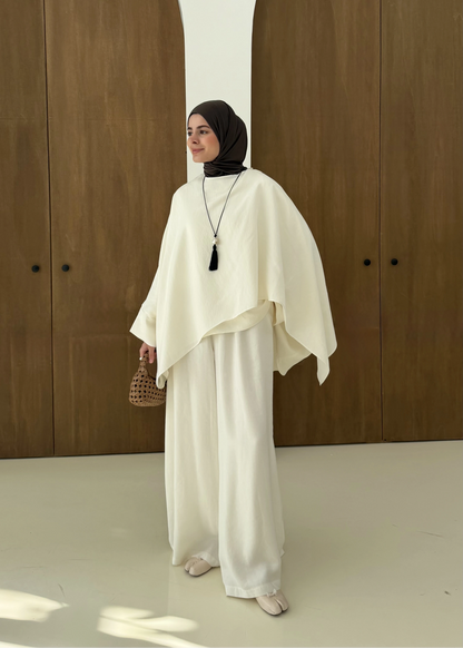 Sonia Ecru Cape Blouse and Pants Set - off white