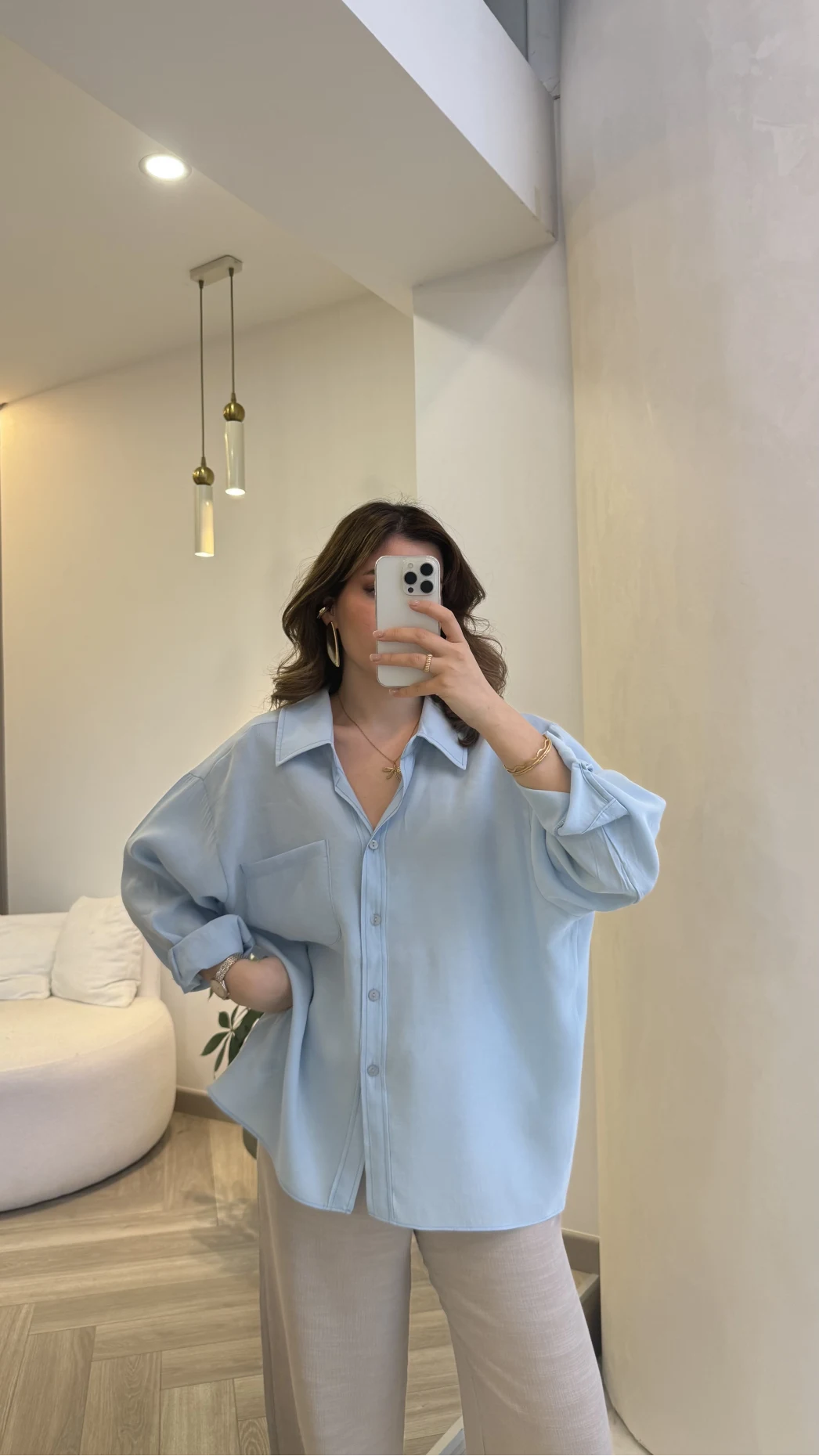 Modal fabric oversized shirt-blue