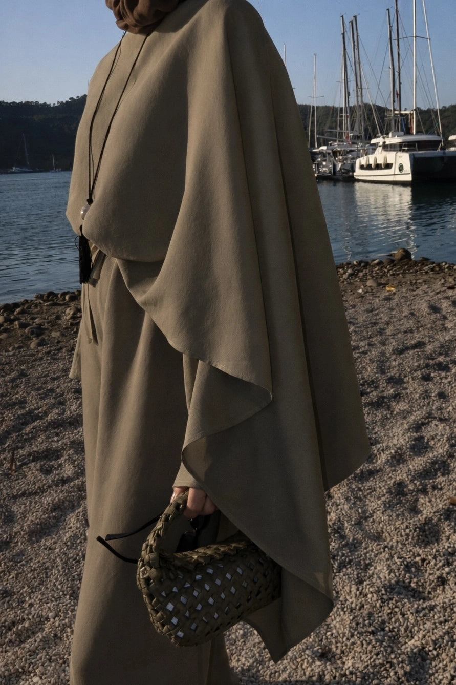 Sonia Ecru Cape Blouse and Pants Set - olive green