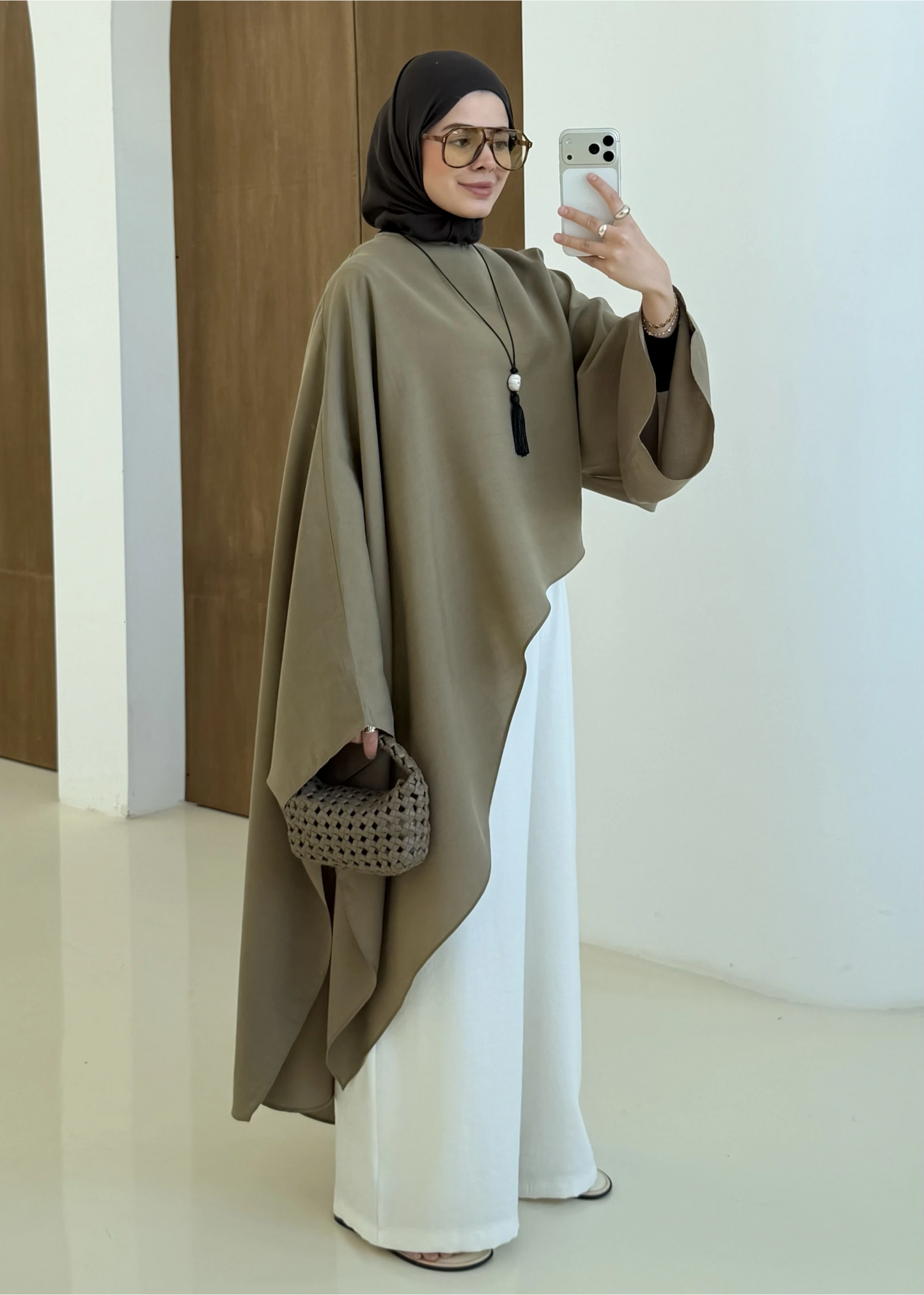 Zara model Asymmetrical Blouse olive green