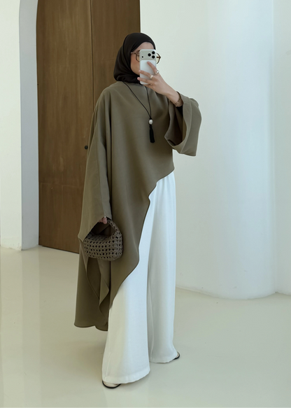 Zara model Asymmetrical Blouse olive green