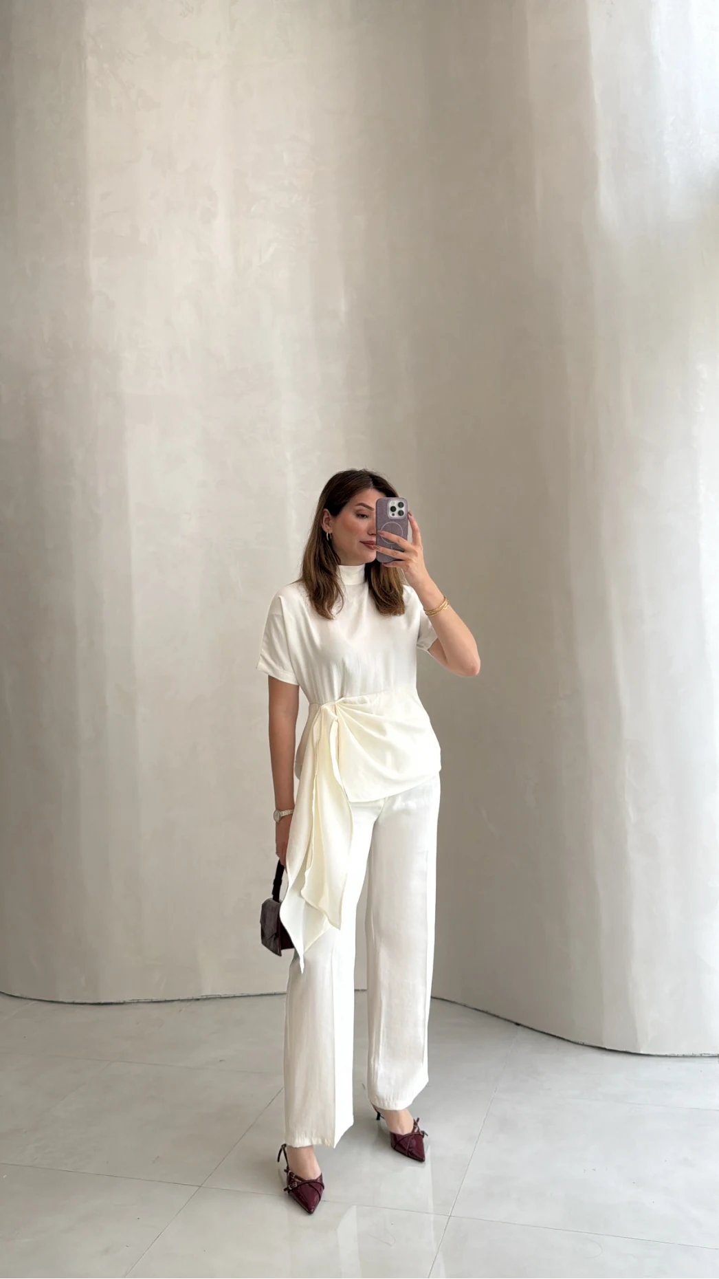 Stand-Up Collar Tie Detail Suit -white