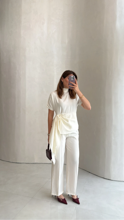 Stand-Up Collar Tie Detail Suit -white