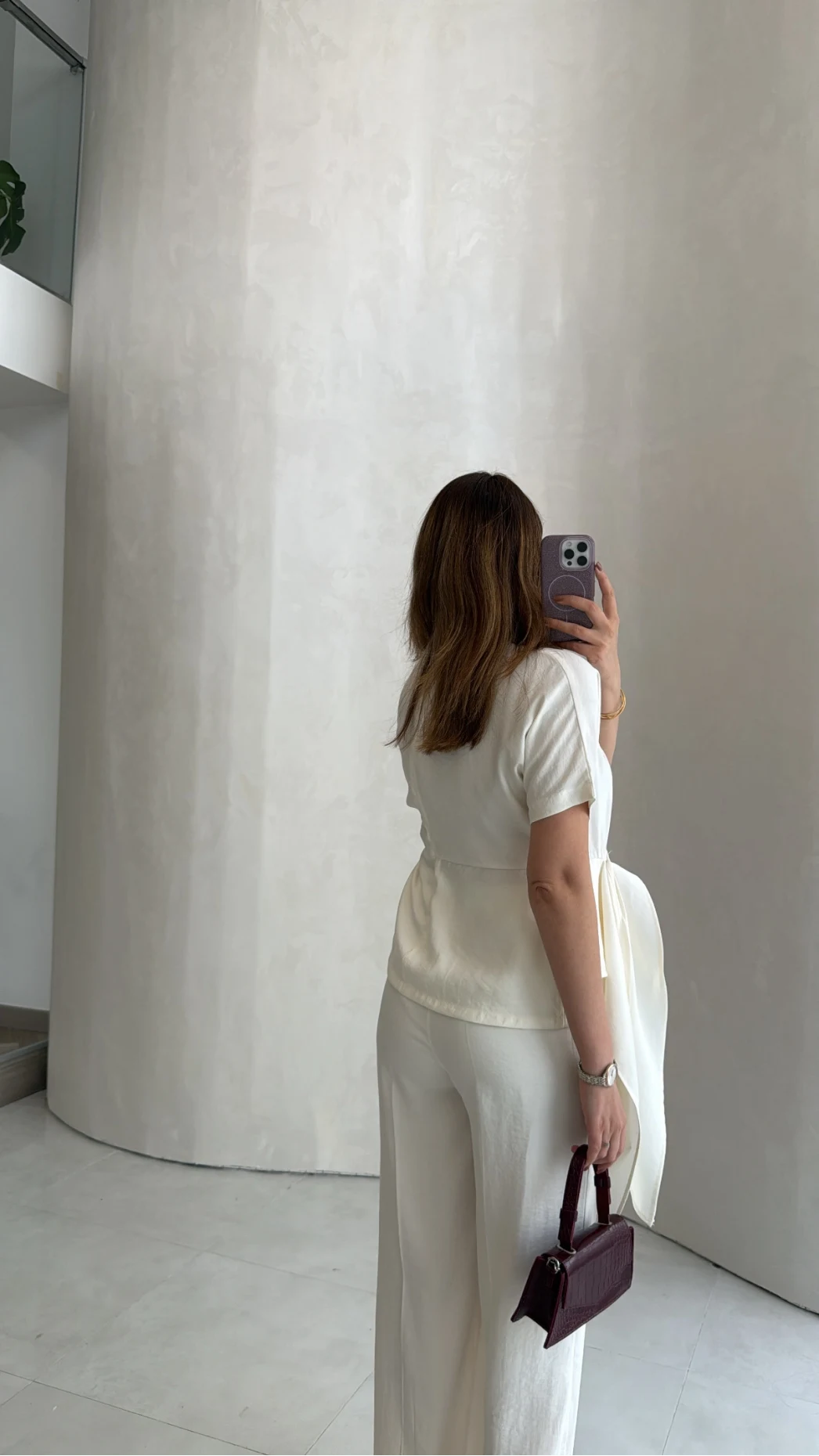 Stand-Up Collar Tie Detail Suit -white