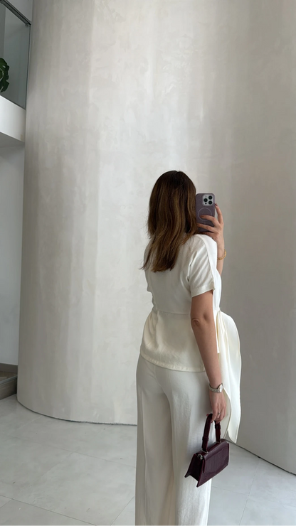 Stand-Up Collar Tie Detail Suit -white