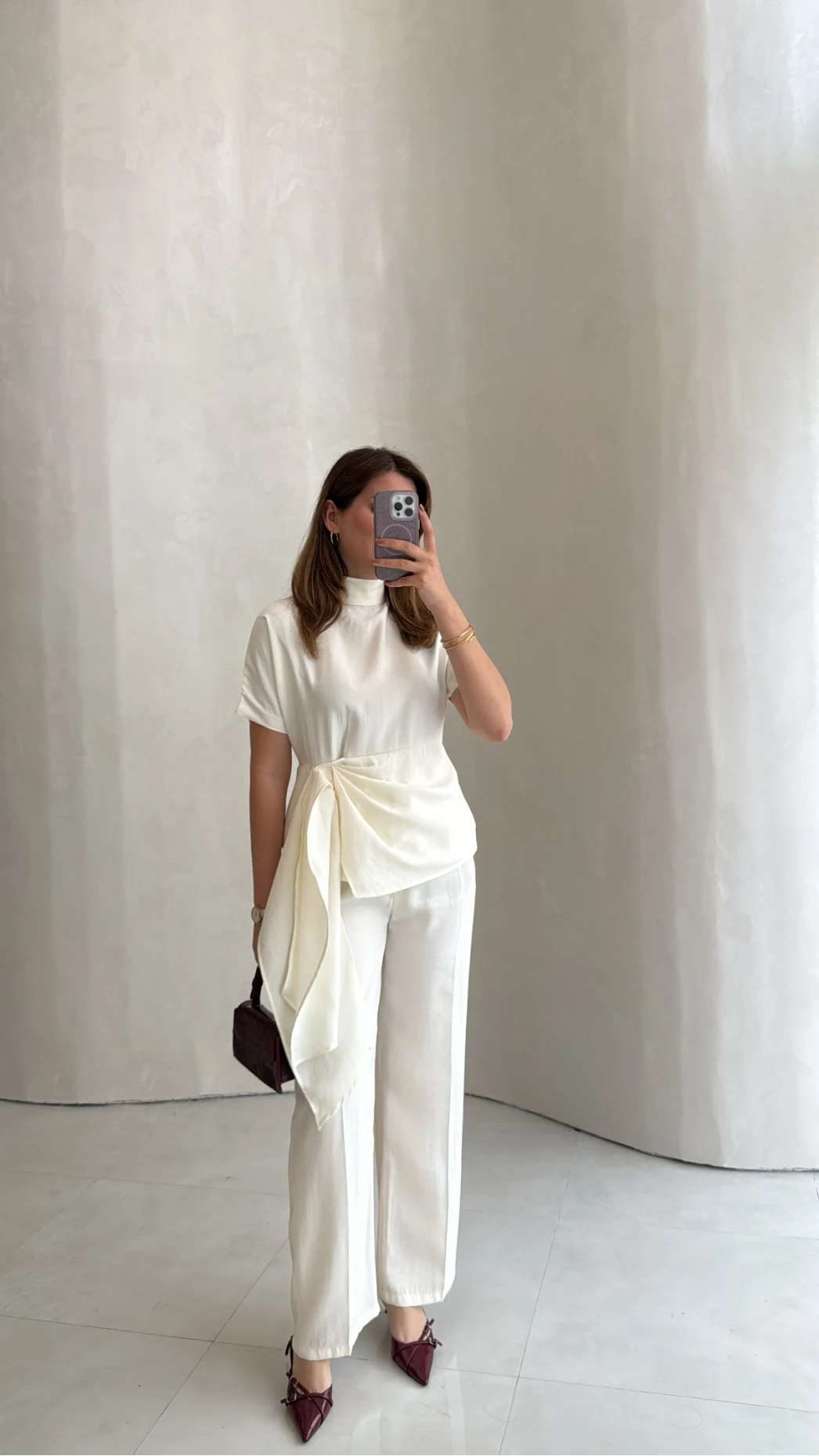 Stand-Up Collar Tie Detail Suit -white