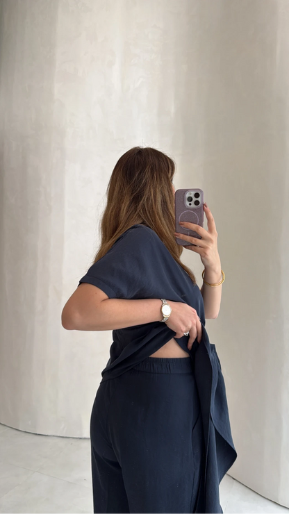 Stand-Up Collar Tie Detail Suit - navy blue