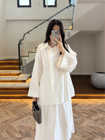 Asymmetric Collar with skirt set - white