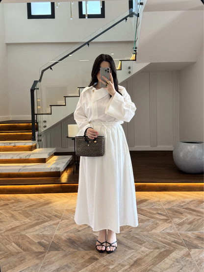 Asymmetric Collar with skirt set - white