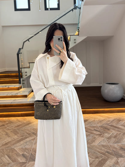 Asymmetric Collar with skirt set - white