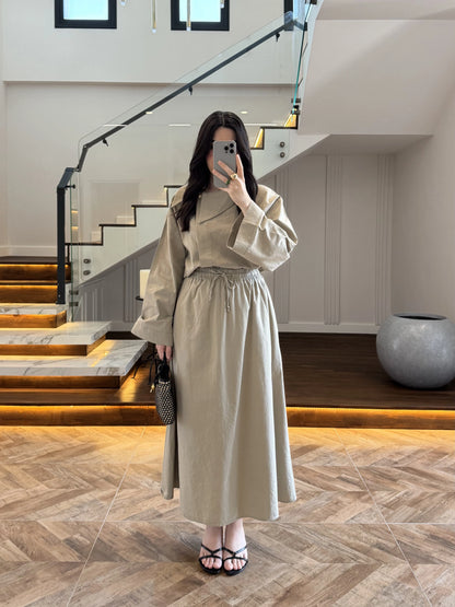 Asymmetric Collar with skirt set - olive green