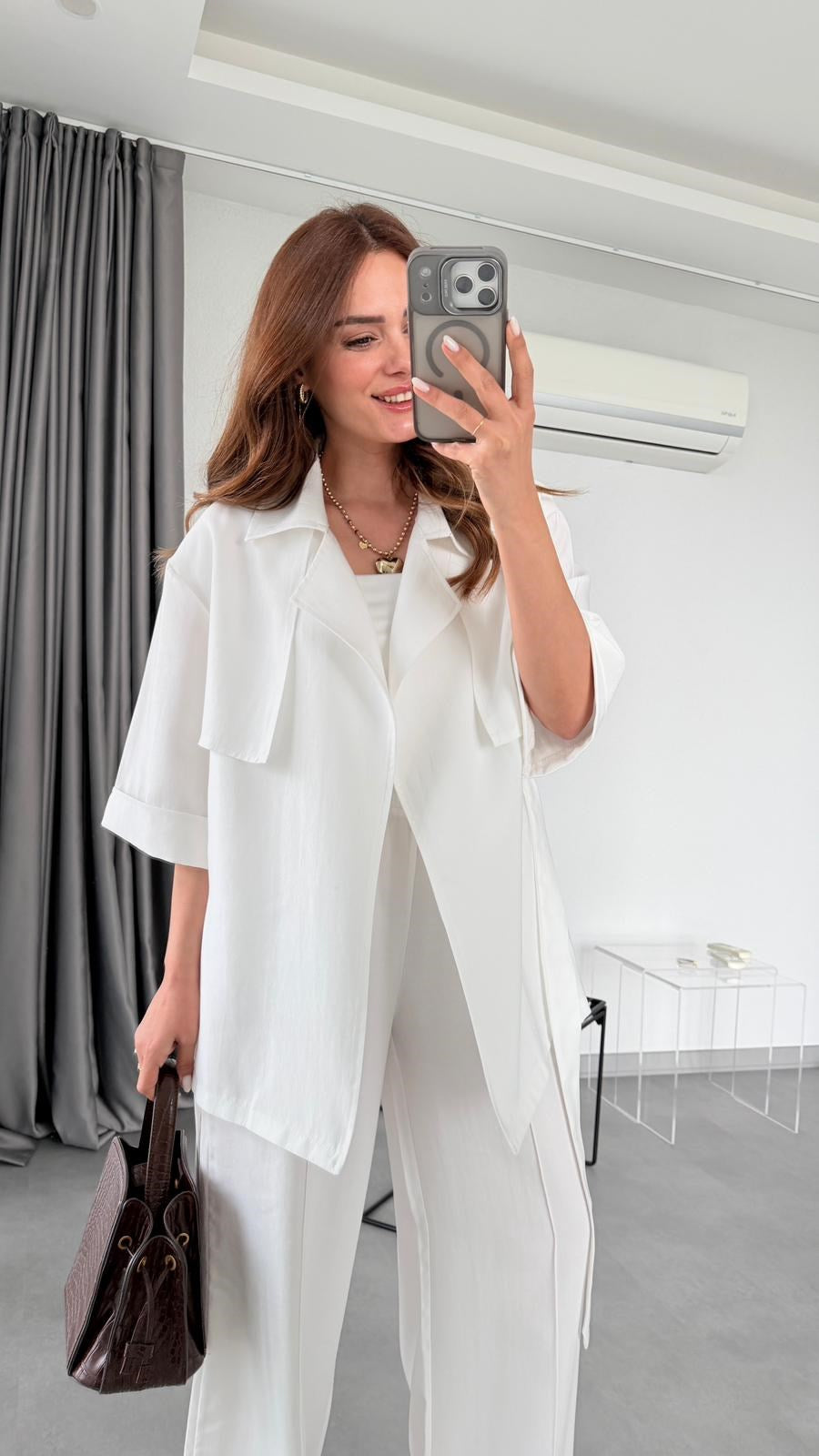 WRAP-NECK TWO-PIECE SET WITH WAIST TIE