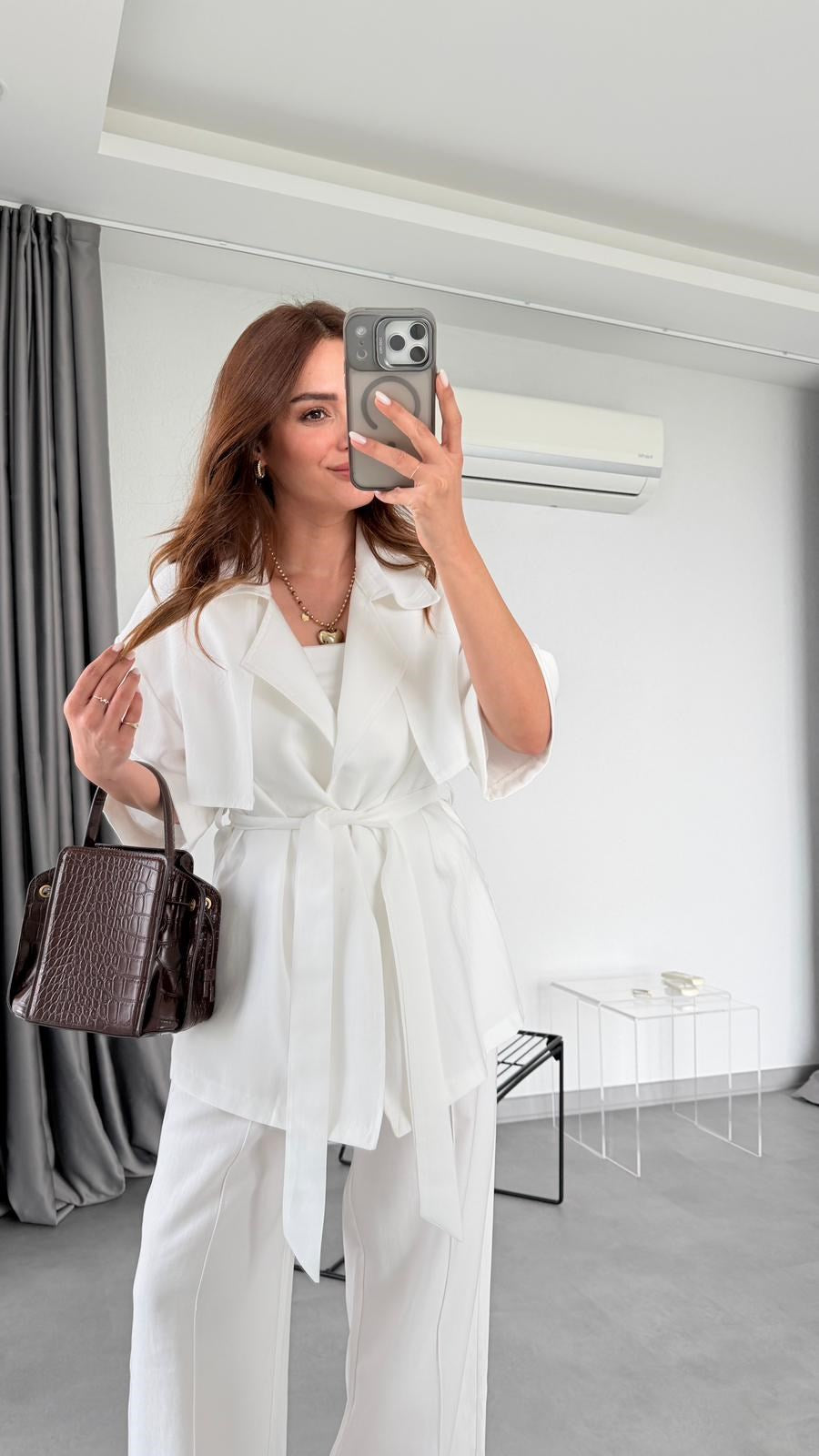 WRAP-NECK TWO-PIECE SET WITH WAIST TIE