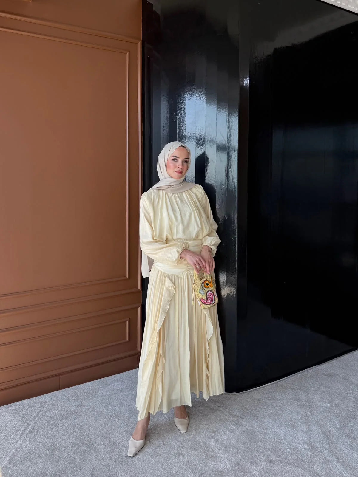 Blush Ruffle Blouse & Maxi Skirt Set - yellow