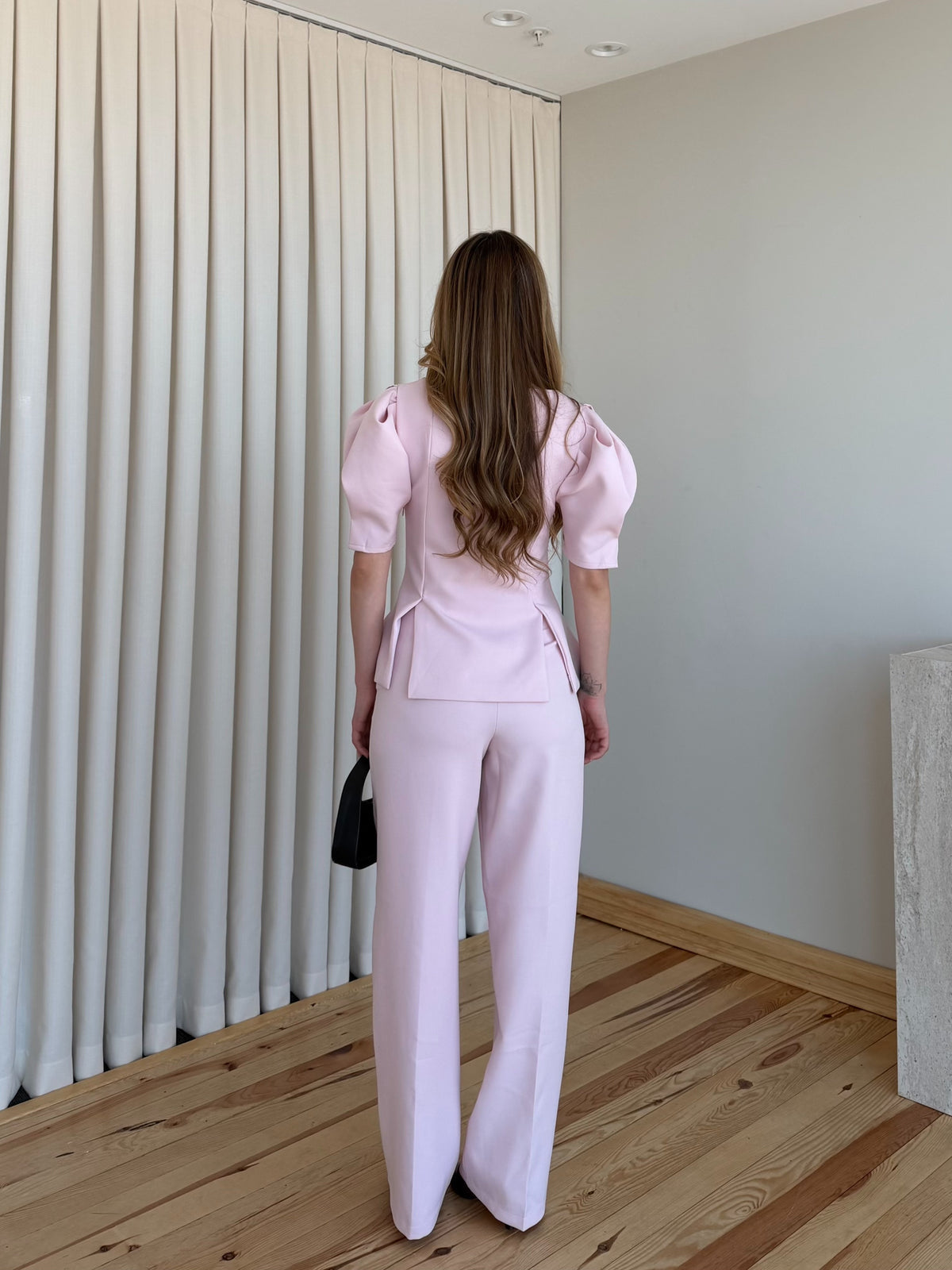 Pink Mateo Balloon Sleeve Blouse and Pants Set