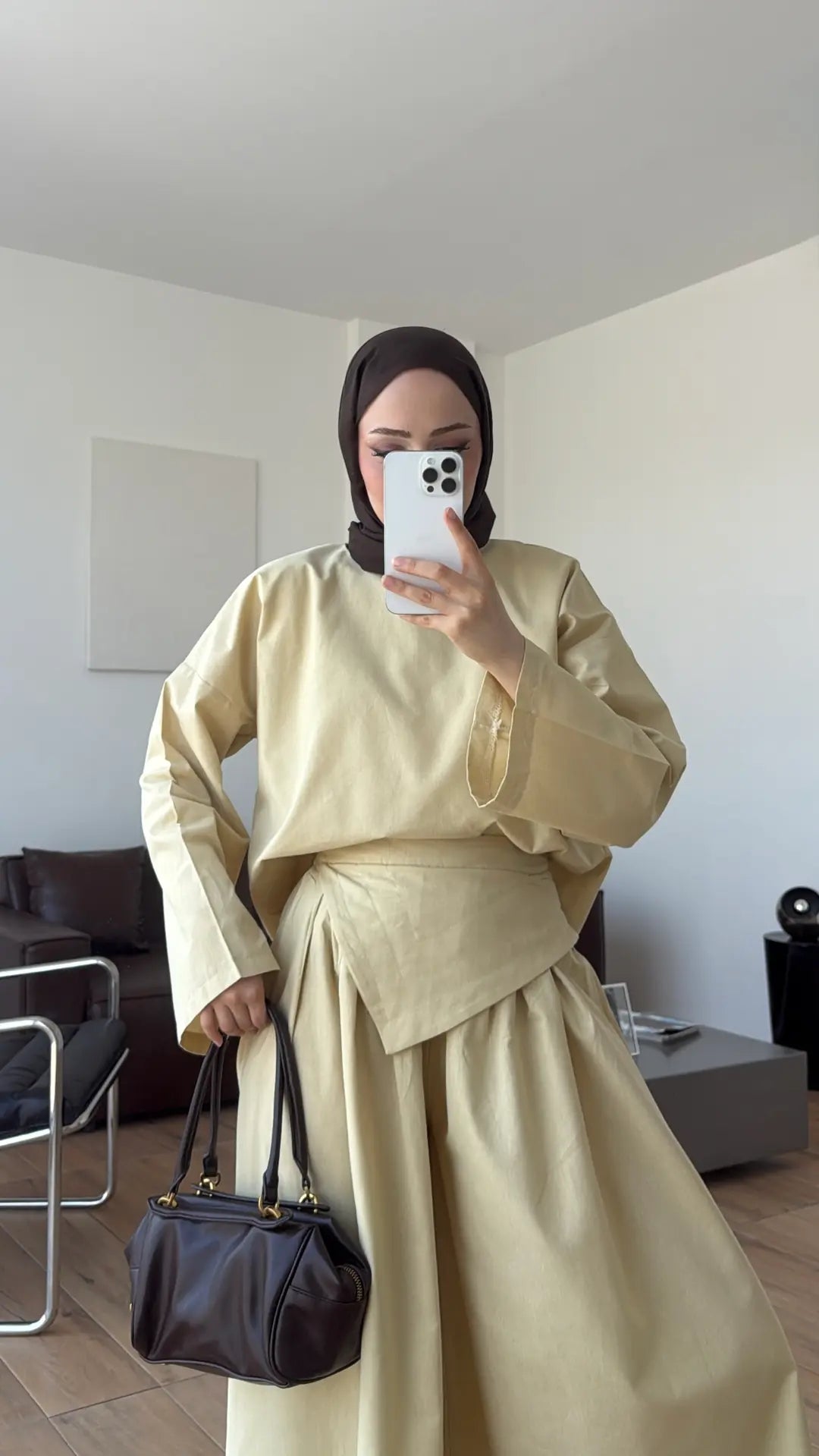 Wide sleeve blouse, Wide-leg trouser with Asymmetric attached Linen Suit